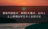 蜜桃传媒盘点：真相5大爆点，业内人士上榜理由罕见令人全民讨论